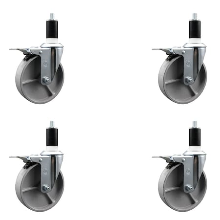 Service Caster 5'' Semi Steel Swivel 1-3/8'' Expanding Stem Caster Set Total Lock Brake, 4PK SCC-EXTTL20S514-SSS-138-4